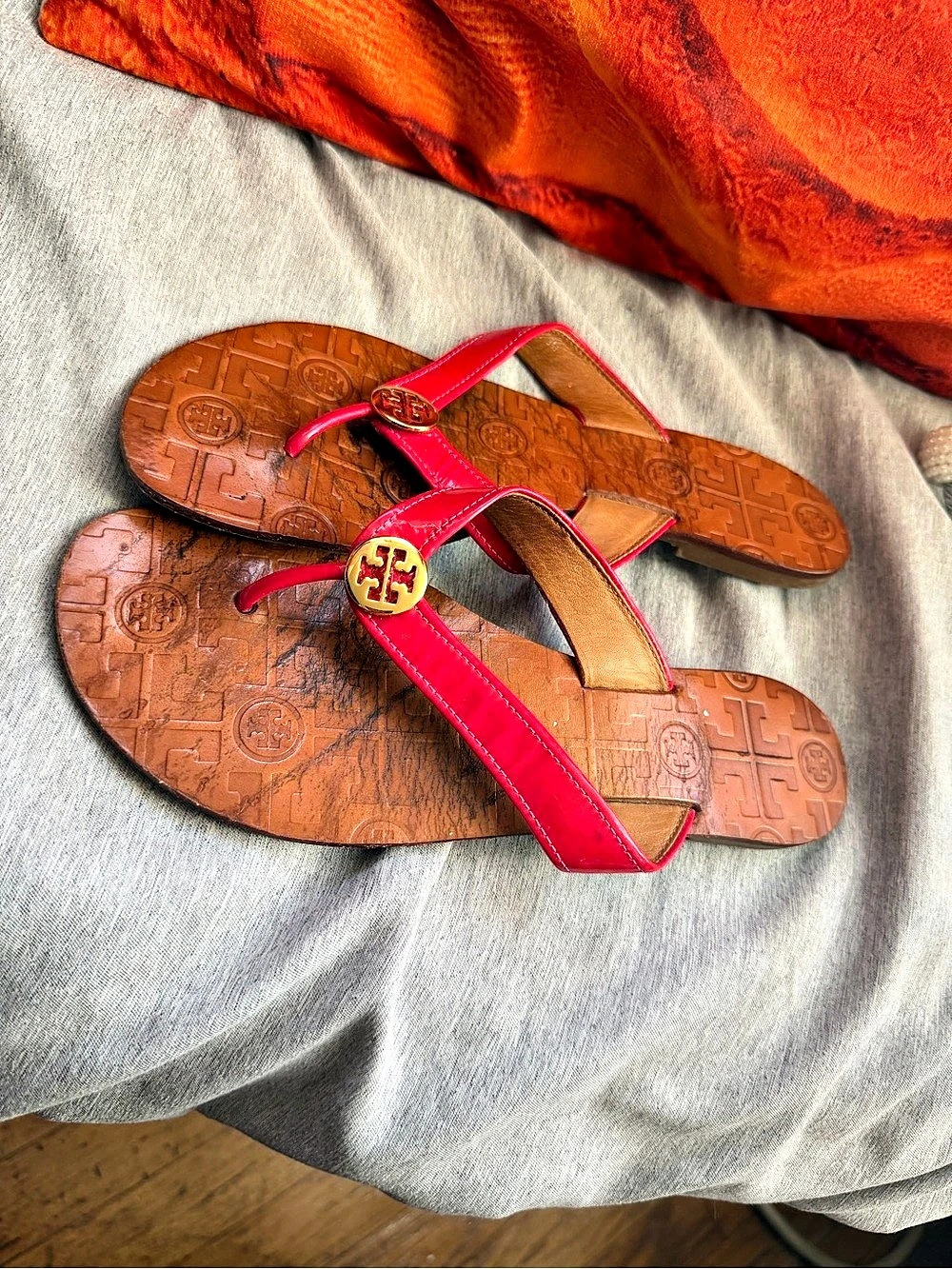 Tory Burch Miller Thong Sandal Leather Pink & Brown US 8